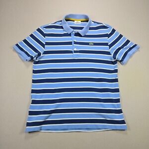 Lacoste Polo Shirt Mens Striped Short Sleeve Pique Blue White Size 5 L